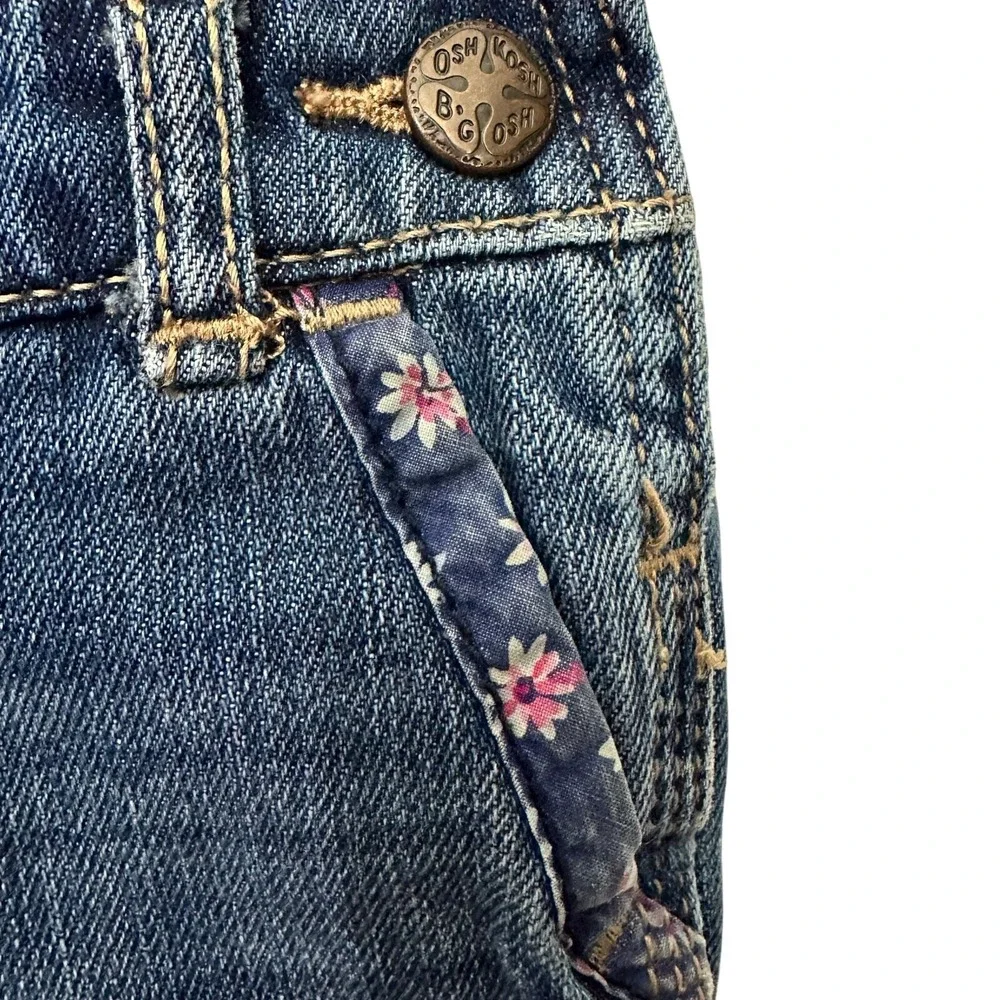 Oshkosh B'gosh Vestbak Overalls Floral Trim Baby Girl 6 Months Pockets Jean Blue